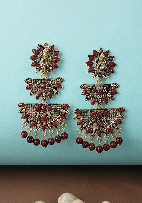 Maroon Bead Drop Earrings