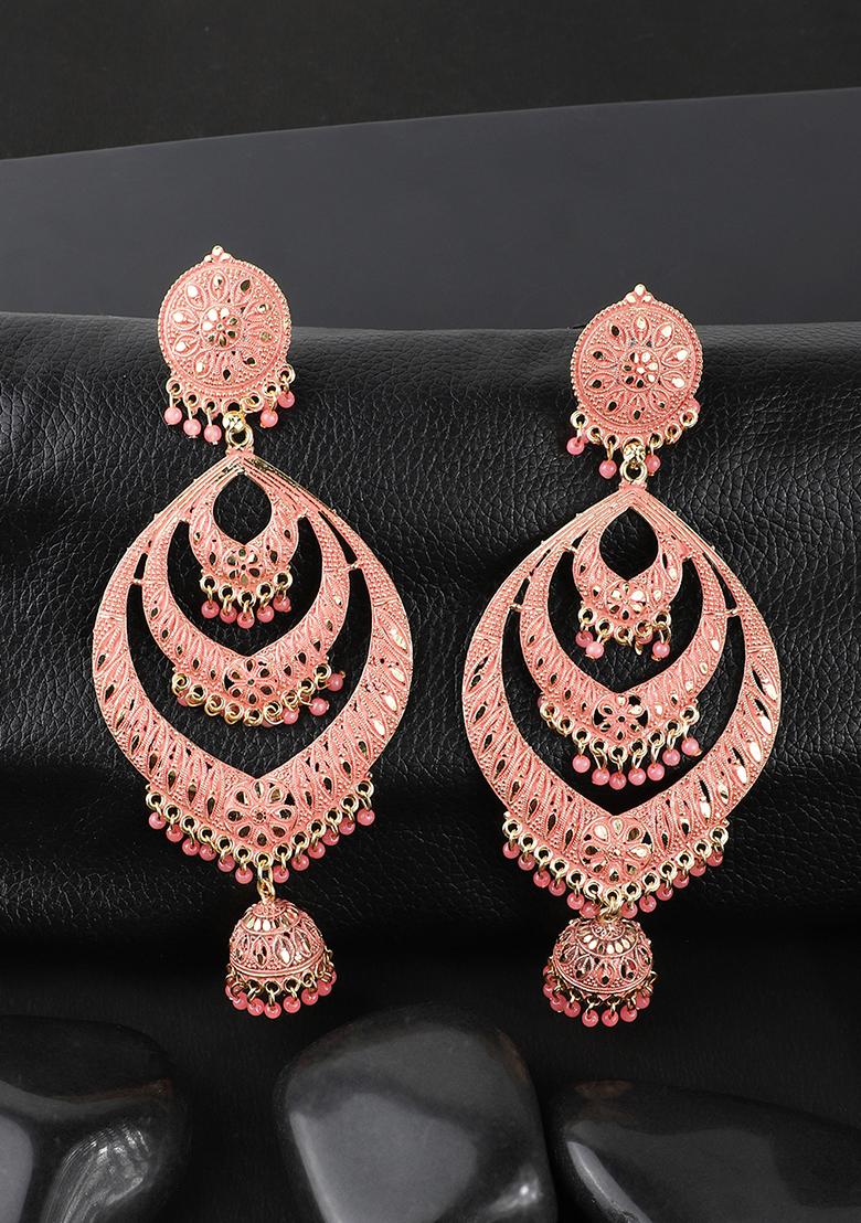 Pink Bead Chandbali Earrings