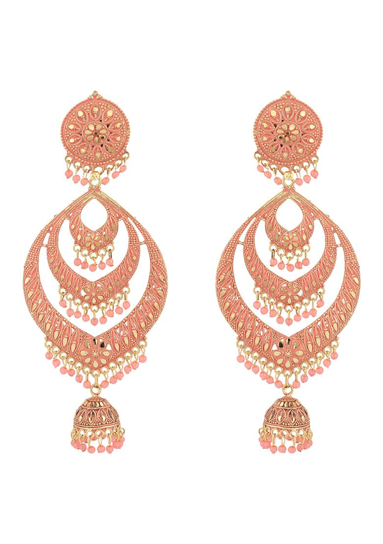 Pink Bead Chandbali Earrings