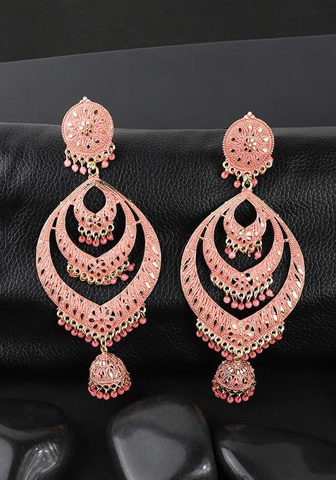 Pink Bead Chandbali Earrings