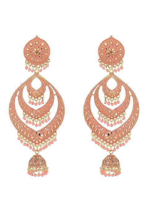Pink Bead Chandbali Earrings