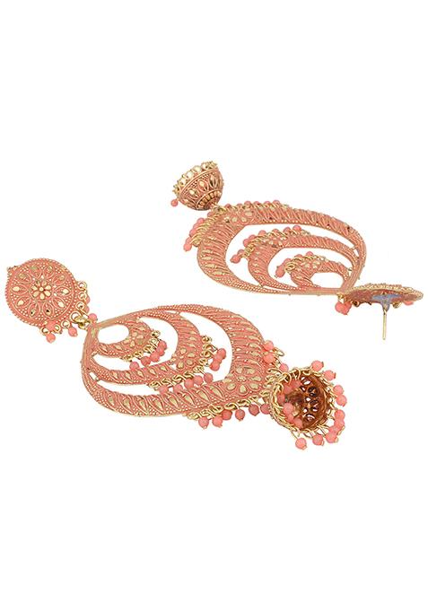 Pink Bead Chandbali Earrings