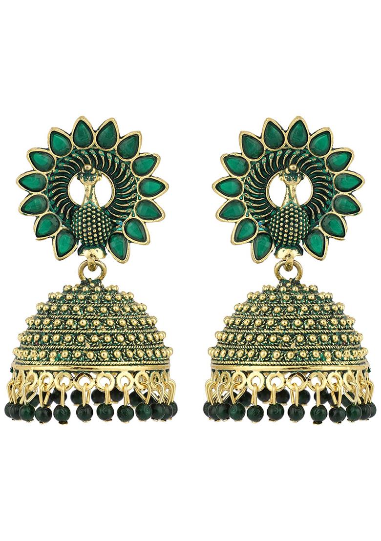 Green Bead Jhumka Earrings