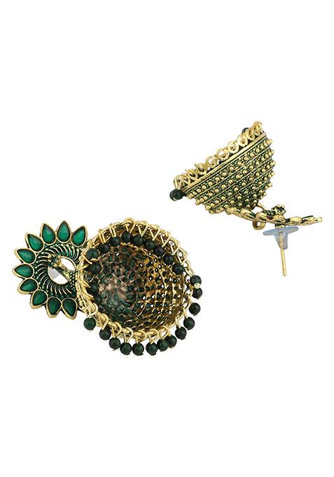 Green Bead Jhumka Earrings