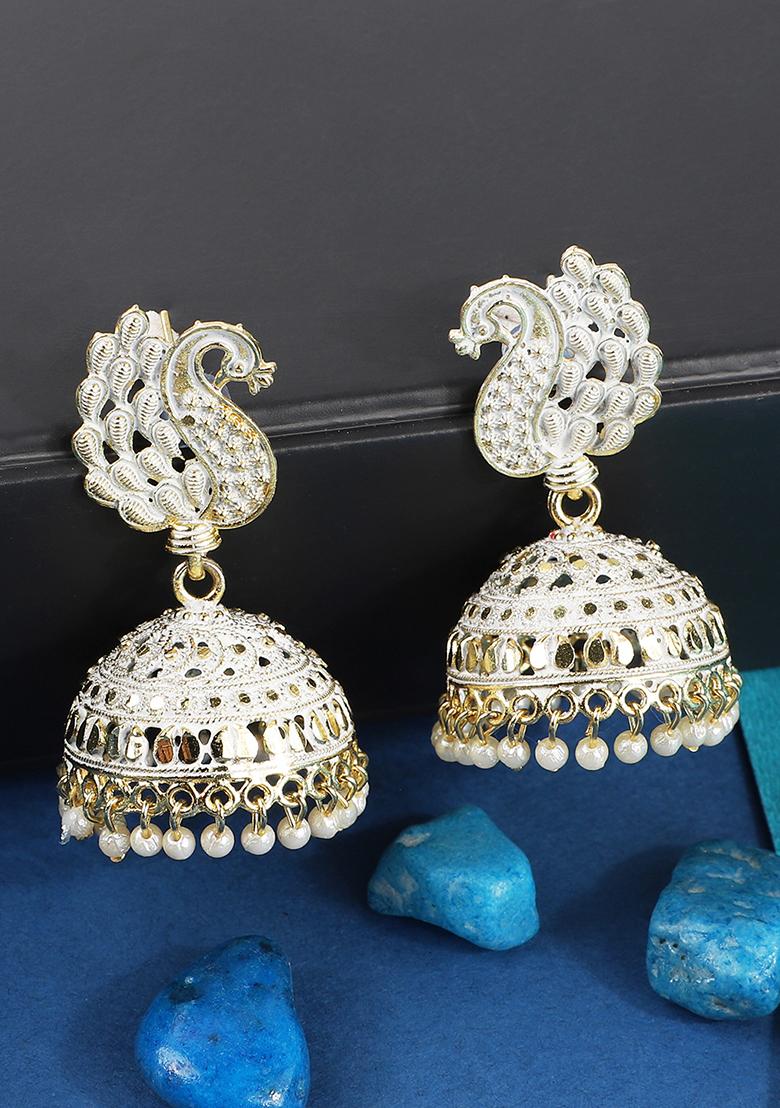White Bead Jhumka Earrings