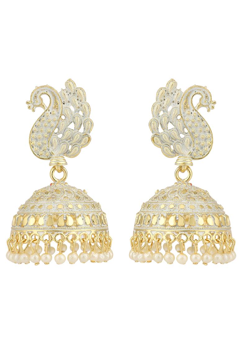 White Bead Jhumka Earrings