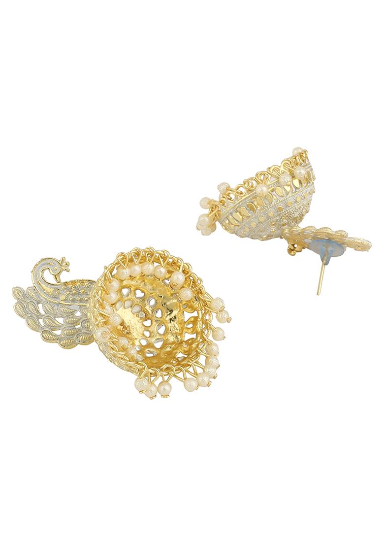 White Bead Jhumka Earrings