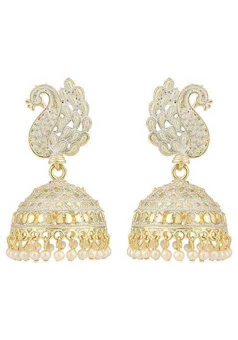 White Bead Jhumka Earrings