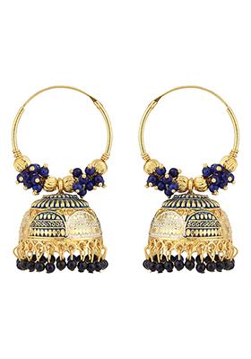 Blue Bead Jhumka Earrings - Indya