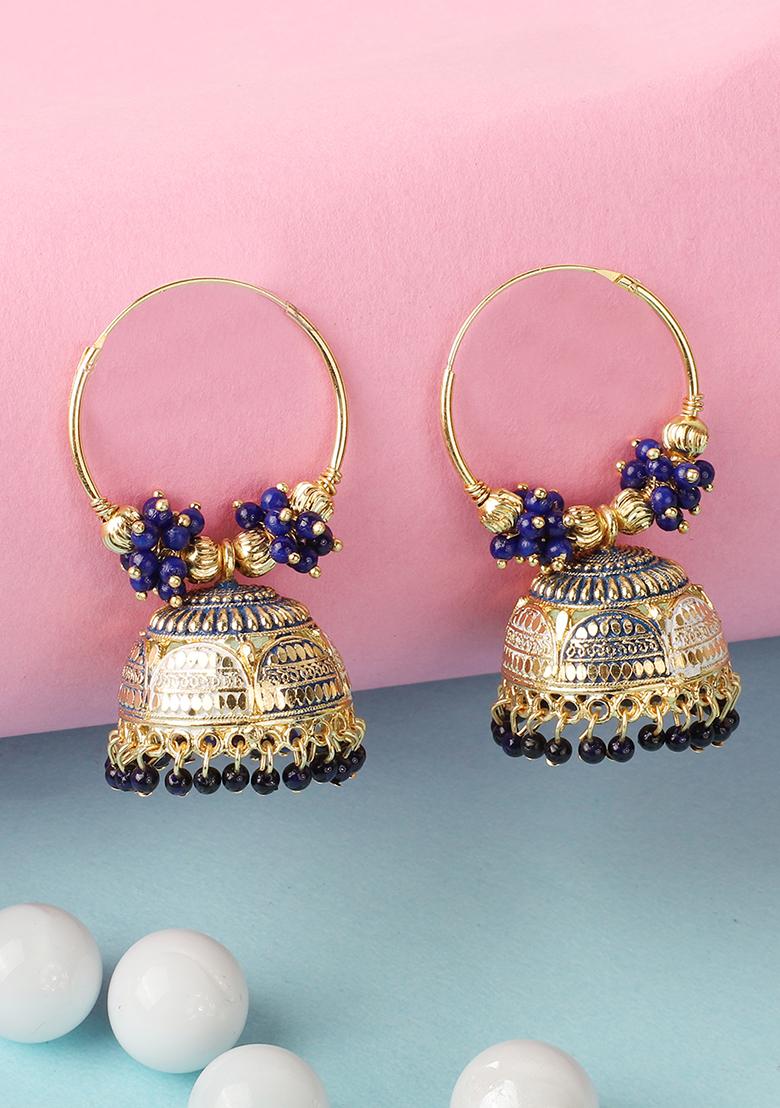 Blue Bead Jhumka Earrings