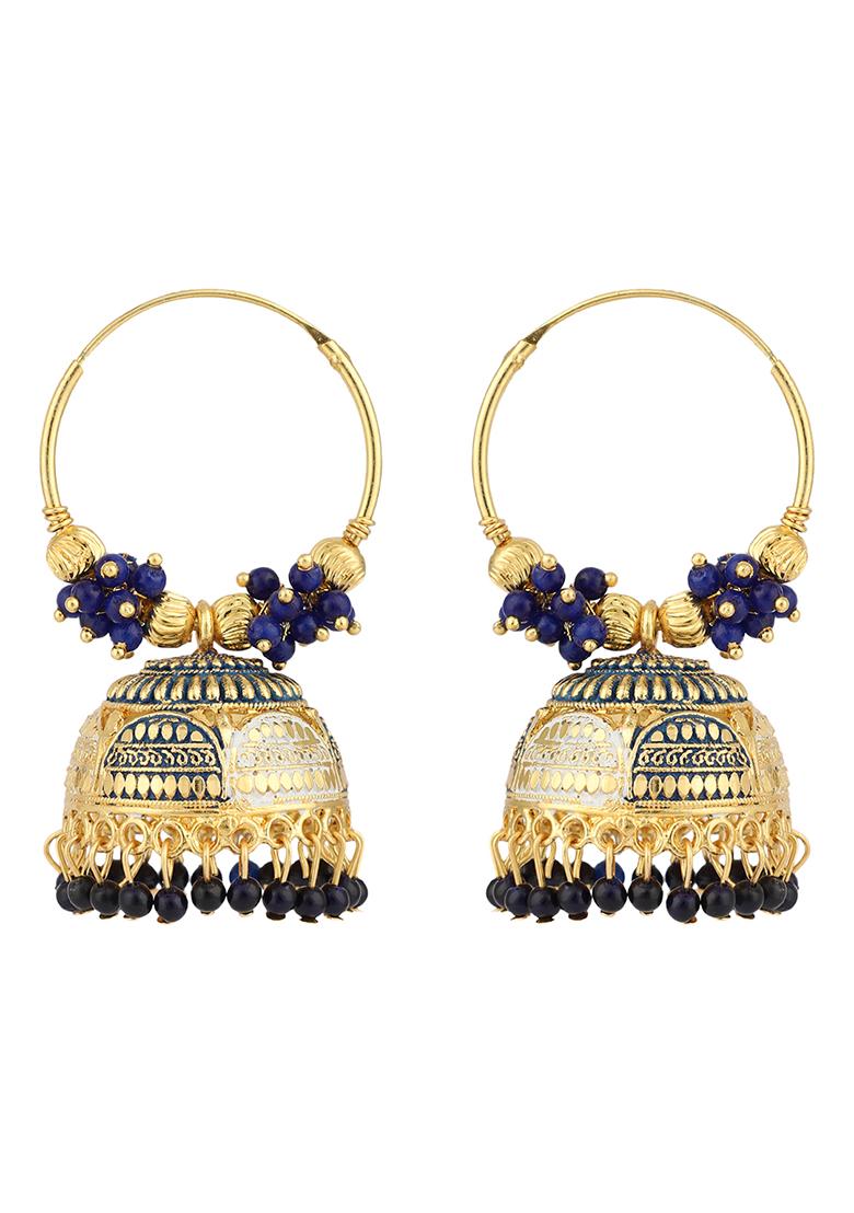 Blue Bead Jhumka Earrings