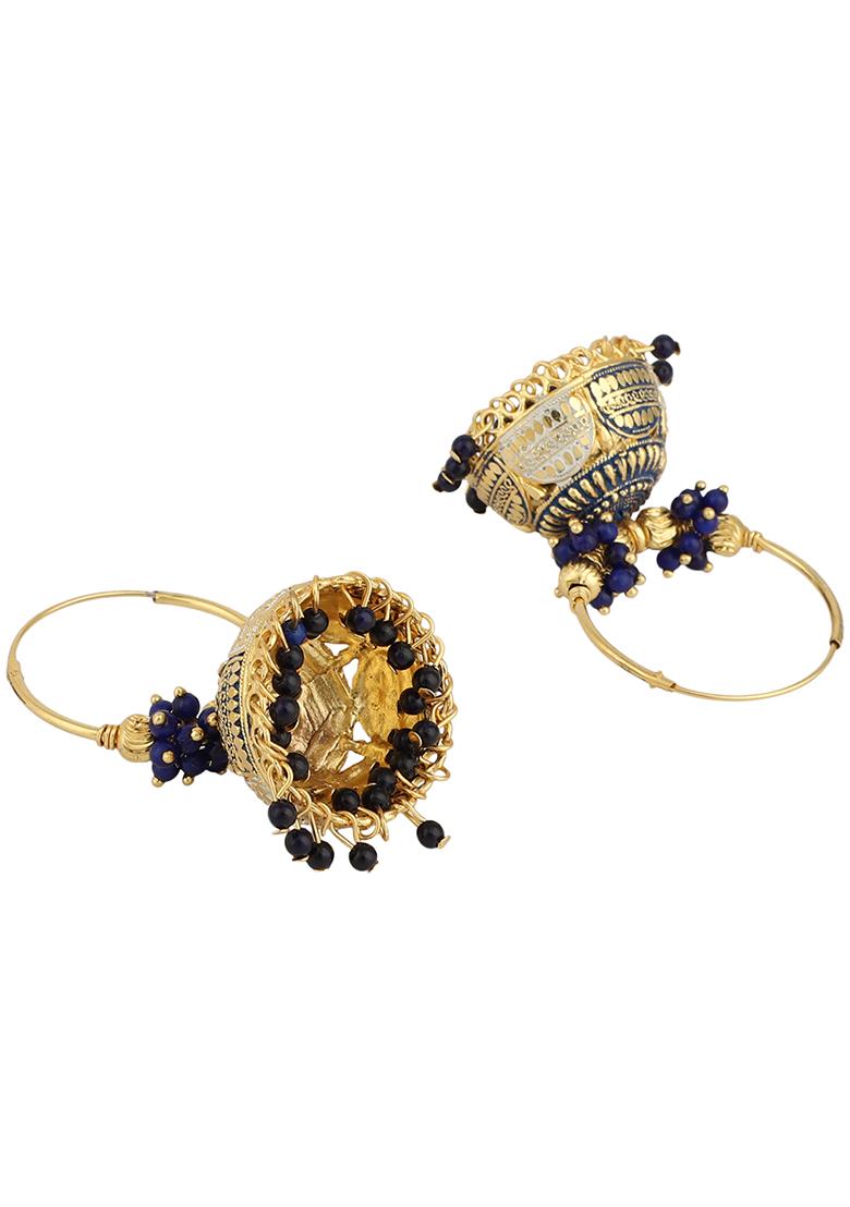 Blue Bead Jhumka Earrings