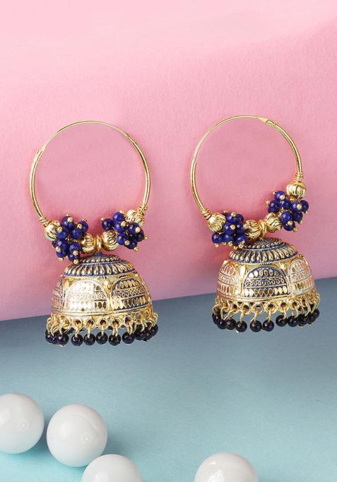 Blue Bead Jhumka Earrings