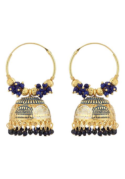 Blue Bead Jhumka Earrings