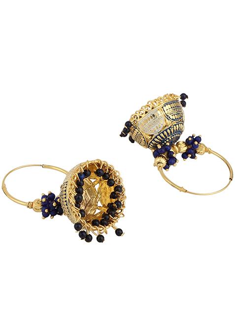 Blue Bead Jhumka Earrings