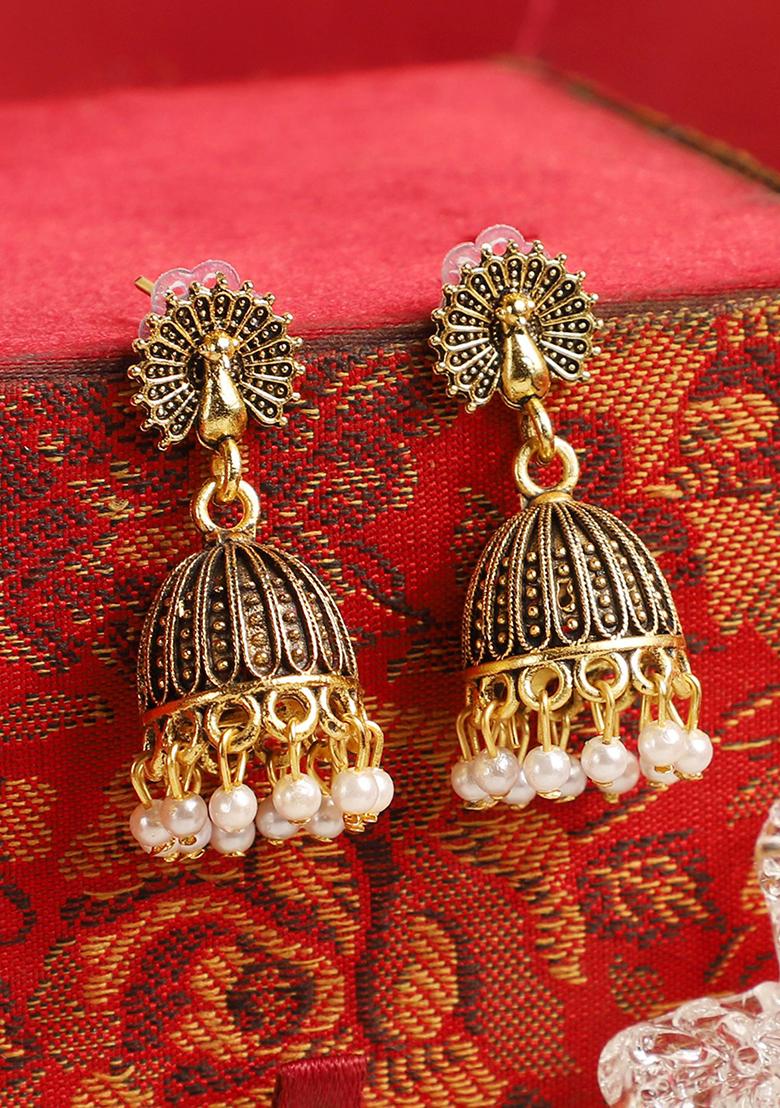 Gold Plated Bead Jhumka Earrings