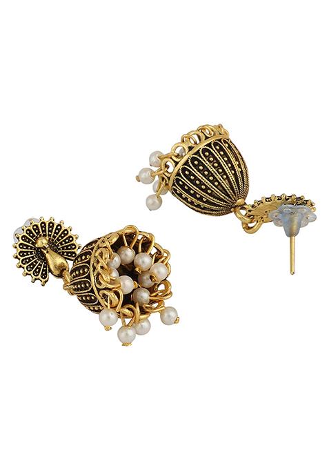 Gold Plated Bead Jhumka Earrings