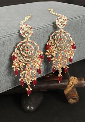 Red Kundan Chandbali Earrings