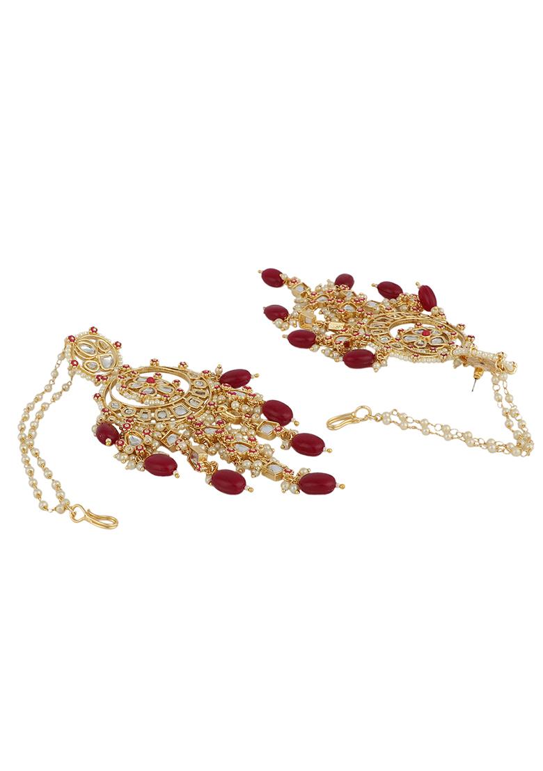 Red Kundan Chandbali Earrings