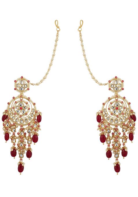 Red Kundan Chandbali Earrings