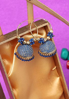 Blue Bead Jhumka Earrings