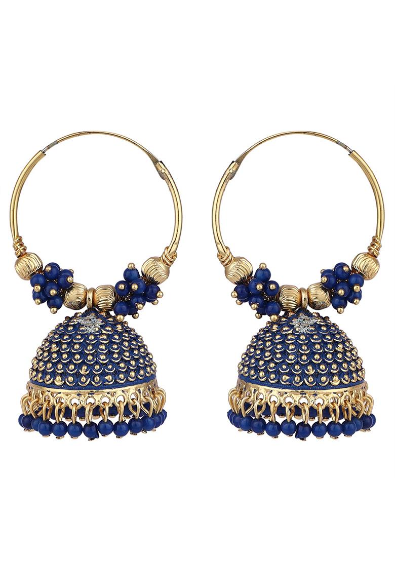 Blue Bead Jhumka Earrings