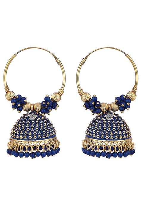 Blue Bead Jhumka Earrings