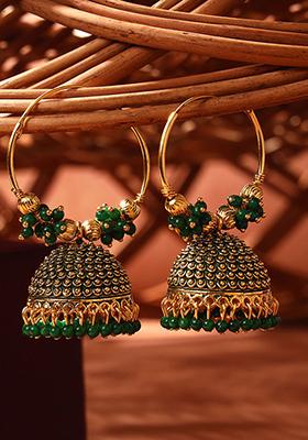 Green Bead Jhumka Earrings