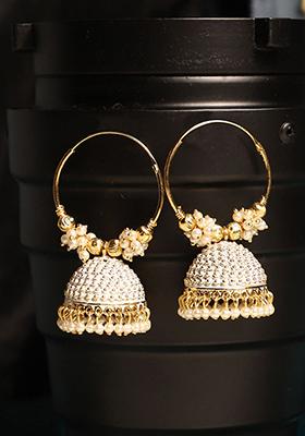 White Bead Jhumka Earrings