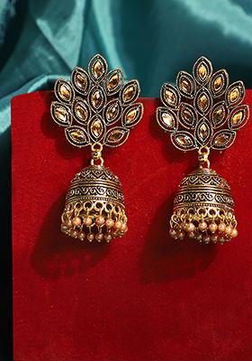 Gold Plated Artificial Stone Bead Jhumka Earrings