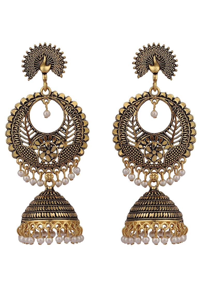 Gold Plated Bead Jhumka Earrings