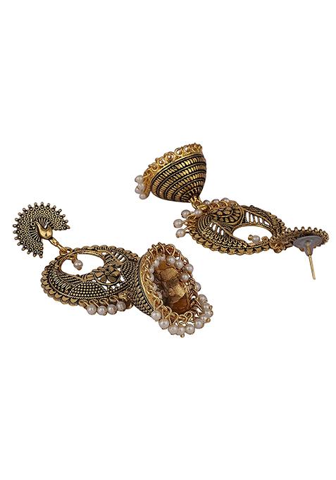 Gold Plated Bead Jhumka Earrings