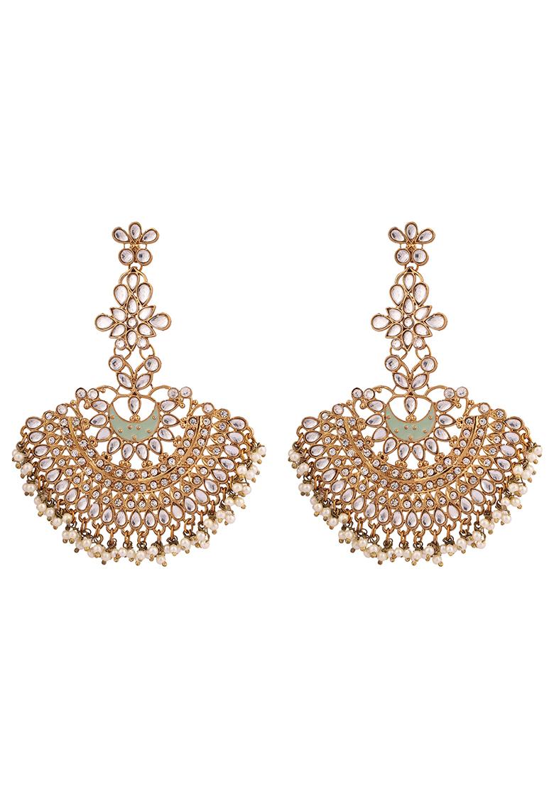 Sea Green Kundan Chandbali Earrings