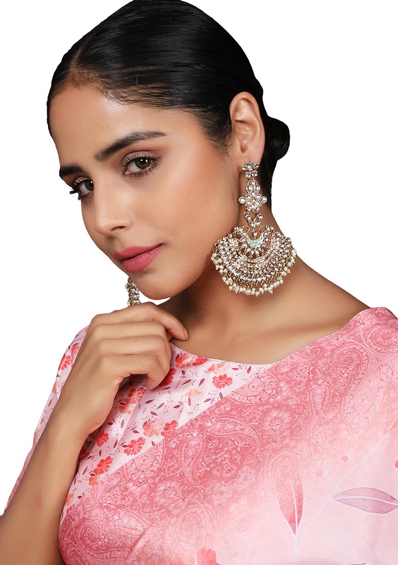 Sea Green Kundan Chandbali Earrings