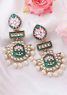 Green Kundan Drop Earrings