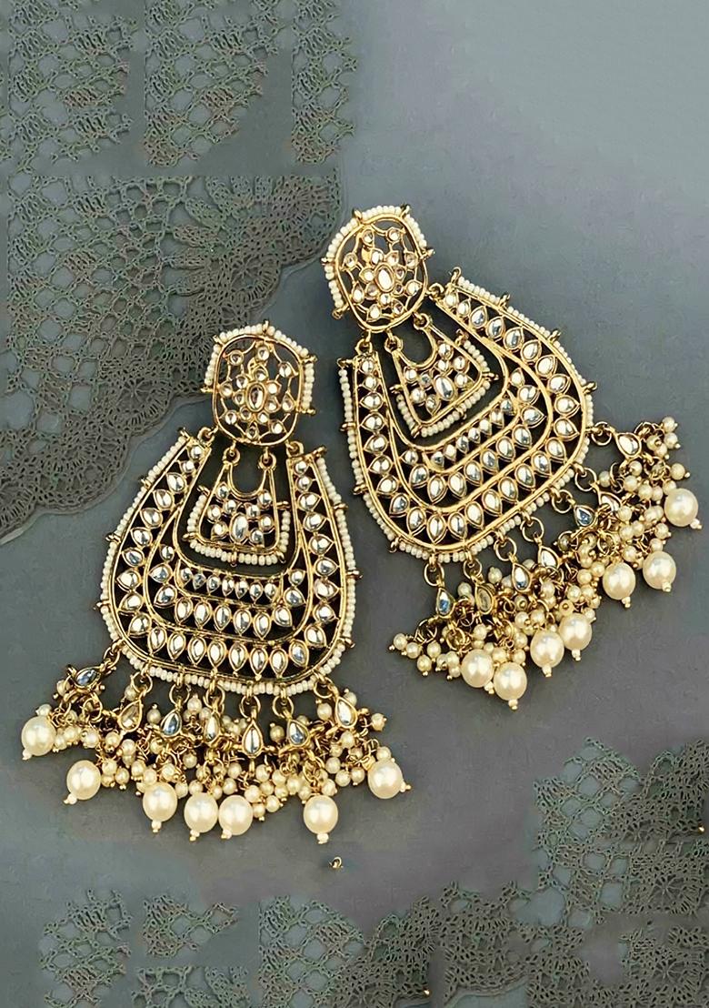Gold Plated Artificial Stone Bead Drop Earrings - Indya