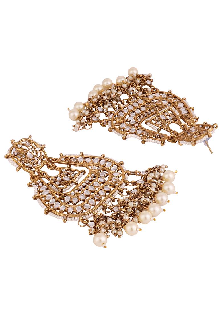Gold Plated Artificial Stone Bead Drop Earrings - Indya