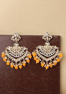 Yellow Artificial Stone Bead Chandbali Earrings
