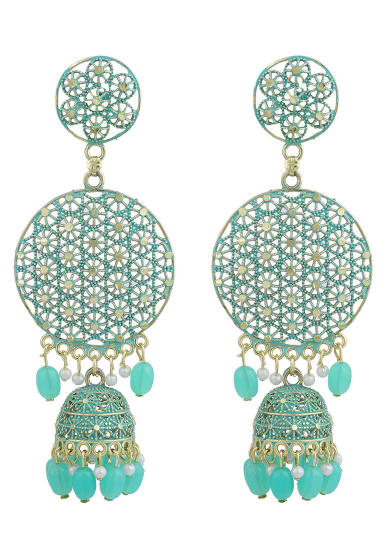 Sea Green Bead Jhumka Earrings