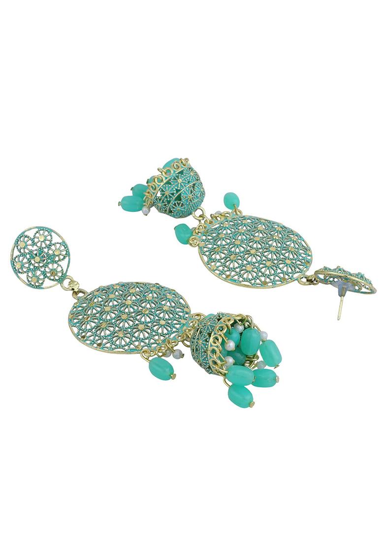 Sea Green Bead Jhumka Earrings