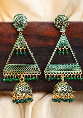 Green Bead Jhumka Earrings