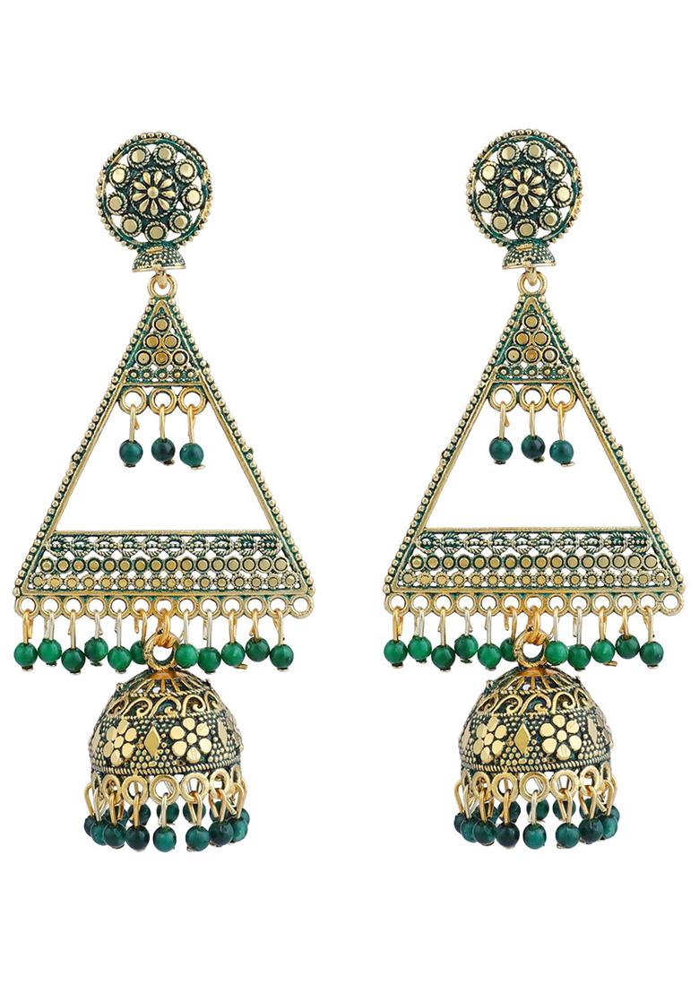 Green Bead Jhumka Earrings