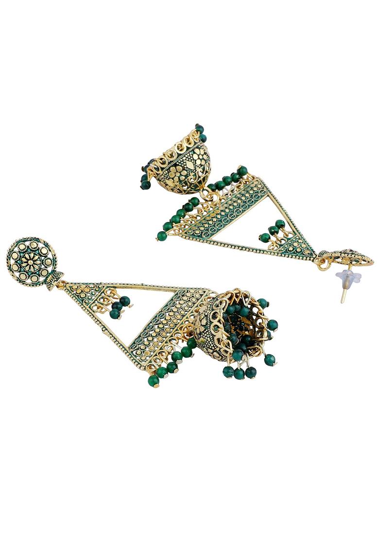 Green Bead Jhumka Earrings