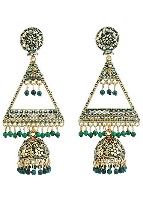 Green Bead Jhumka Earrings