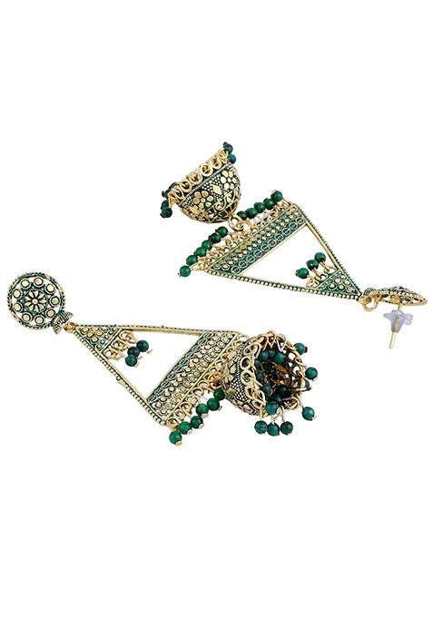 Green Bead Jhumka Earrings