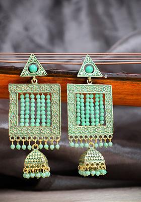 Sea Green Bead Jhumka Earrings