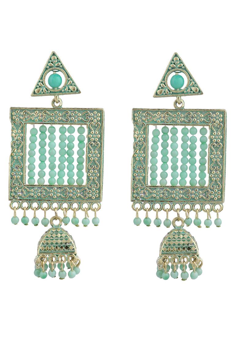 Sea Green Bead Jhumka Earrings