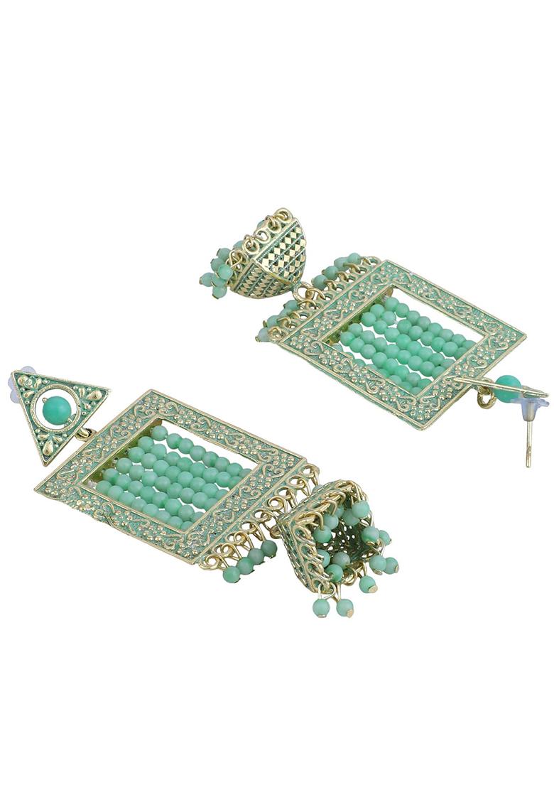 Sea Green Bead Jhumka Earrings