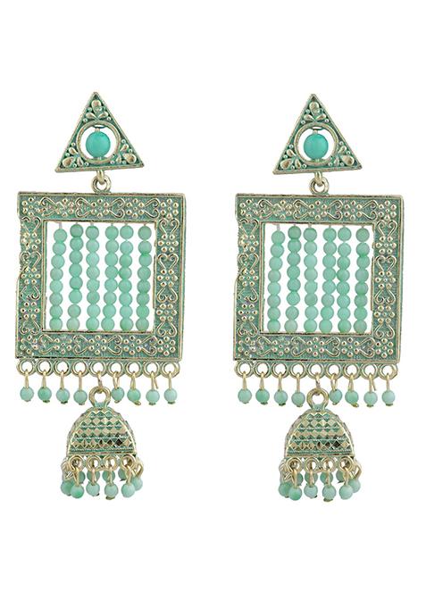 Sea Green Bead Jhumka Earrings