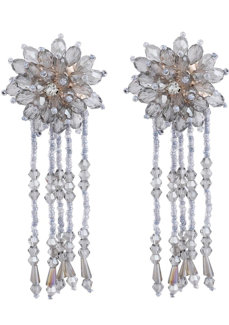 Grey Bead Drop Earrings - Indya